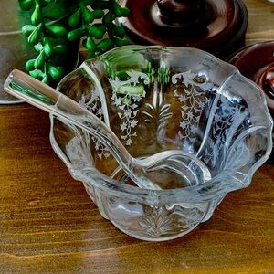 Vintage Fostoria Sauce Bowl & Spoon